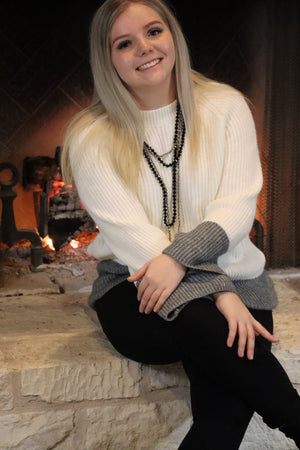 BELLA’S BELL SLEEVE SWEATER - CREAM & GREY