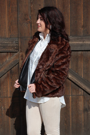 LACY'S LUXURY FUR BIKER JACKET - BROWN