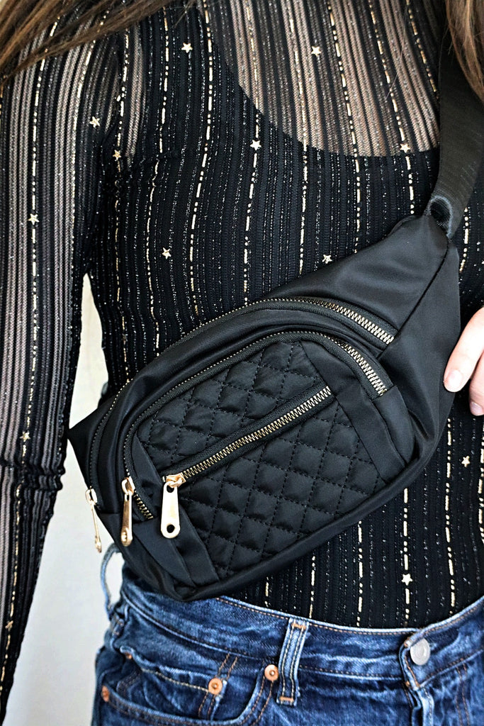 BECCA'S QUILTED BUM BAG - BLACK