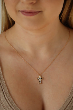 CARA'S COWHIDE CROSS NECKLACE - GOLD